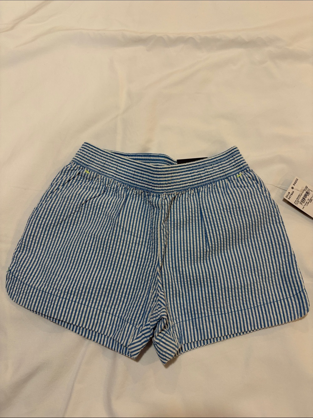 Lands' End Blue and White Seersucker High-Waist Girls Shorts